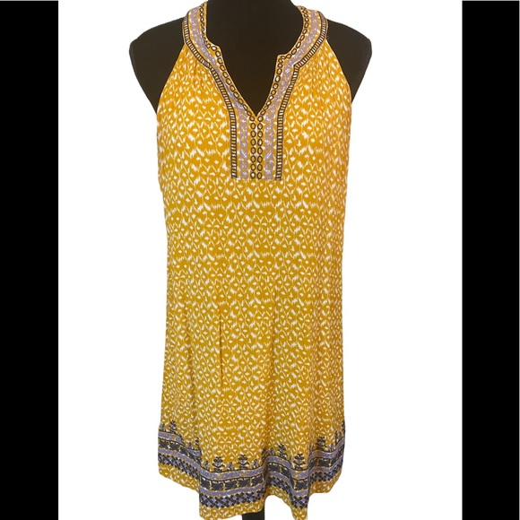 THML Dresses & Skirts - THML racerback boho dress marigold and white with navy/purple embroidery Sz L